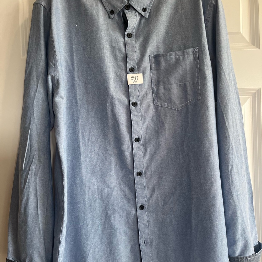 Casual Blue Button Down Shirt with Traditional Collar